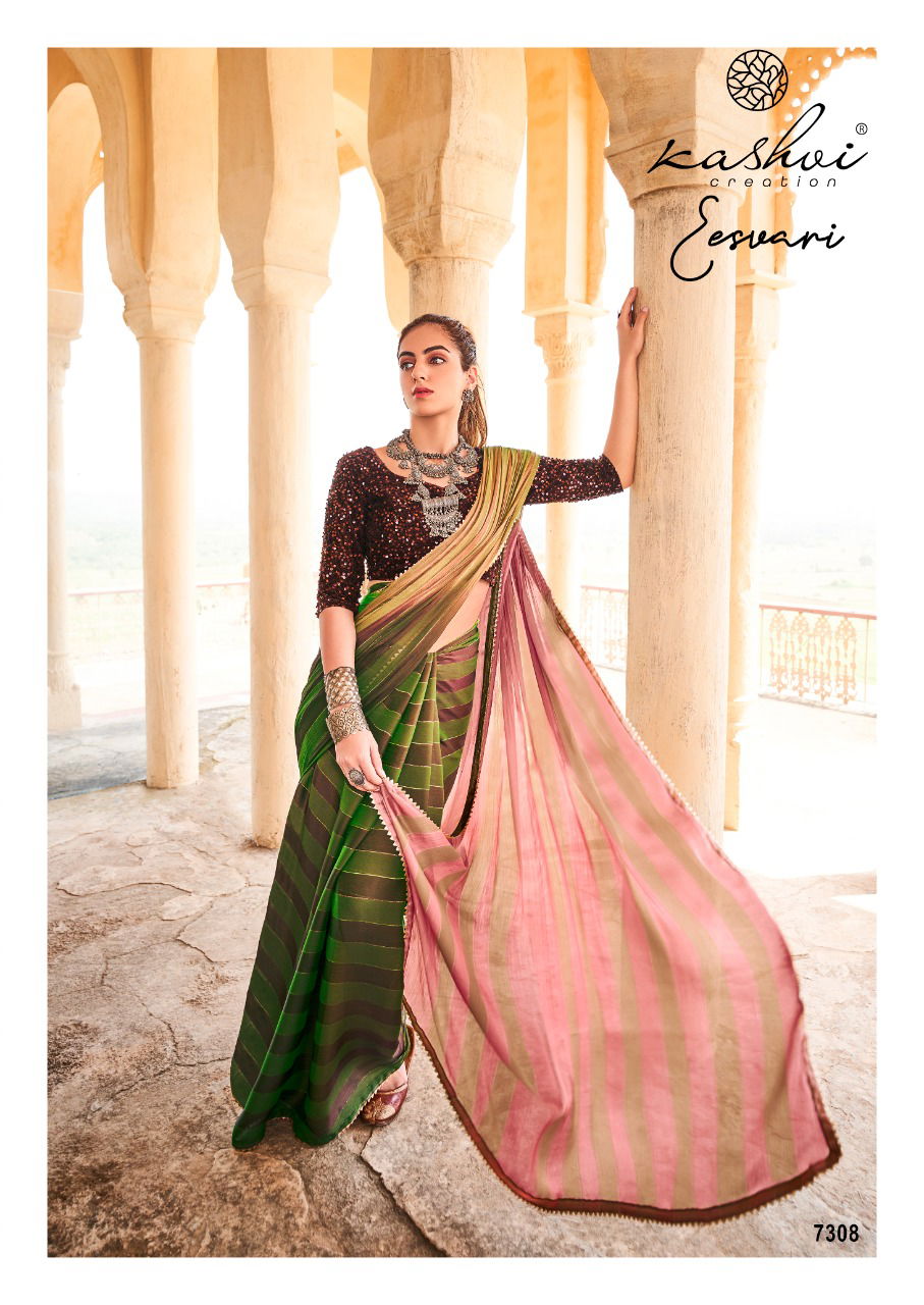Kashvi Eesvari Party Wear Printed Stain Fancy Saree Collection